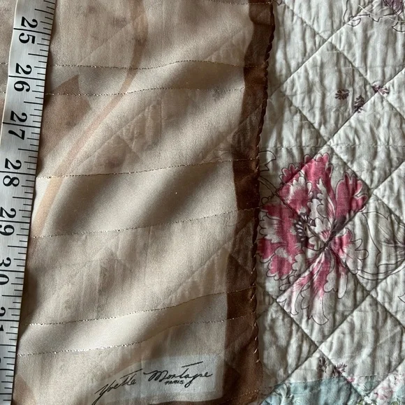 Vintage Yvette Montagne Paris Scarf Floral Print Metallic Threads 34’’ X 34’’ - Picture 7 of 10